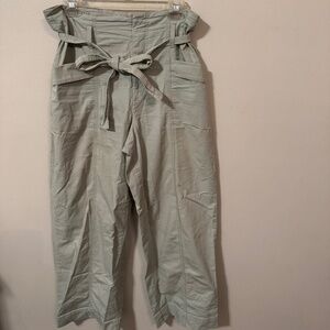 Light green wide leg pants with tie, size 10